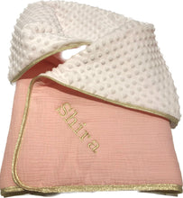 Charger l'image dans la galerie, Couverture bébé personnalisée double gaze Nude biais doré