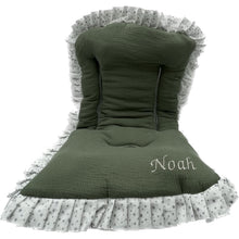 Charger l'image dans la galerie, Matelas poussette réversible personnalisé double gaze kaki fronce silver stars