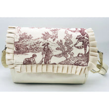 Charger l'image dans la galerie, Sac à langer personnalisé Toile de jouy bordeaux simili crème fronce pailleté doré