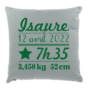 Coussin naissance 40x40 personnalisé