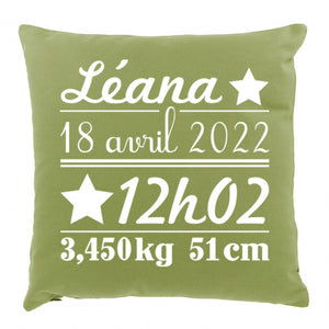 Coussin naissance 40x40 personnalisé