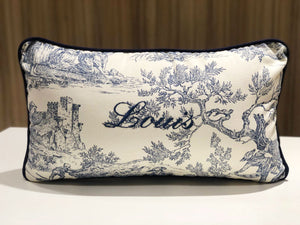 Coussin bébé personnalisé Toile de jouy marine