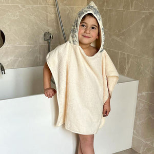 Poncho de bain enfant personnalisé Toile de jouy marine éponge crème