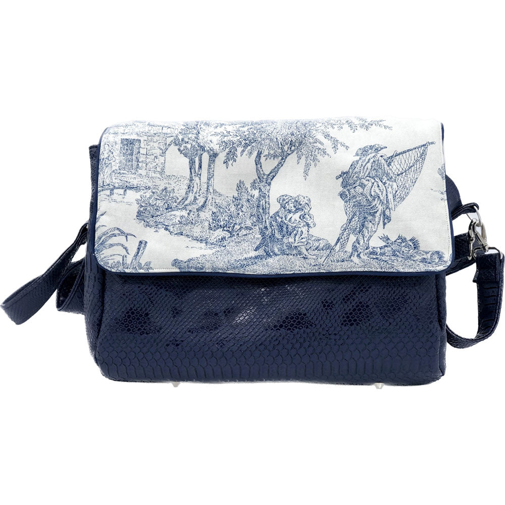 Sac à langer personnalisé Toile de jouy marine croco marine