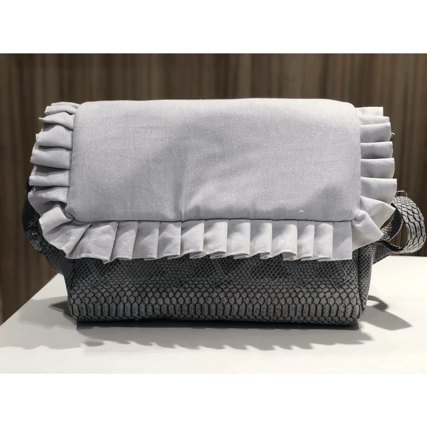 Sac à langer personnalisé Pailleté gris croco avec fronce