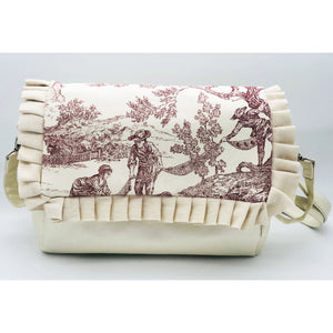 Sac à langer personnalisé Toile de jouy rouge simili crème fronce pailleté doré