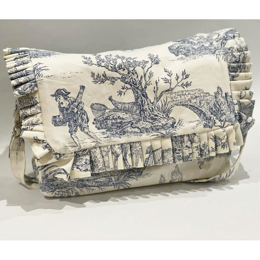 Sac à langer personnalisé Full Toile de jouy marine avec fronce