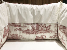 Charger l&#39;image dans la galerie, Tour de lit bébé Toile de jouy rouge percale de coton crème
